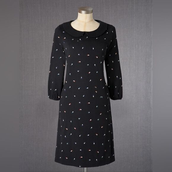 Boden Black Peter Pan Collar Leaf Print 3/4 Sleeve Shift Dress Size 2 Regular - Picture 1 of 12